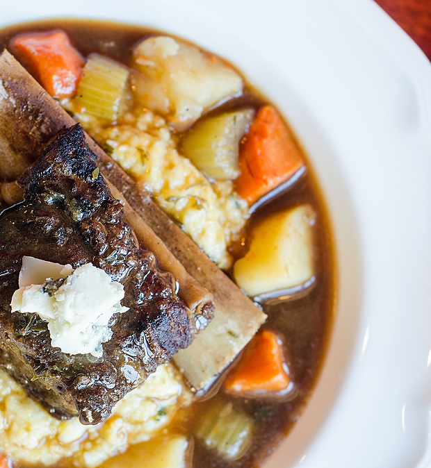 Braised short rib with vegetables and creamy risotto